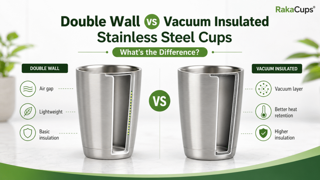 Comparison of double wall and vacuum insulated stainless steel cups